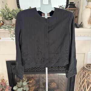 Vintage Black Pat Argenti 100 % Silk Embroidered Waist Length Jacket Size 10